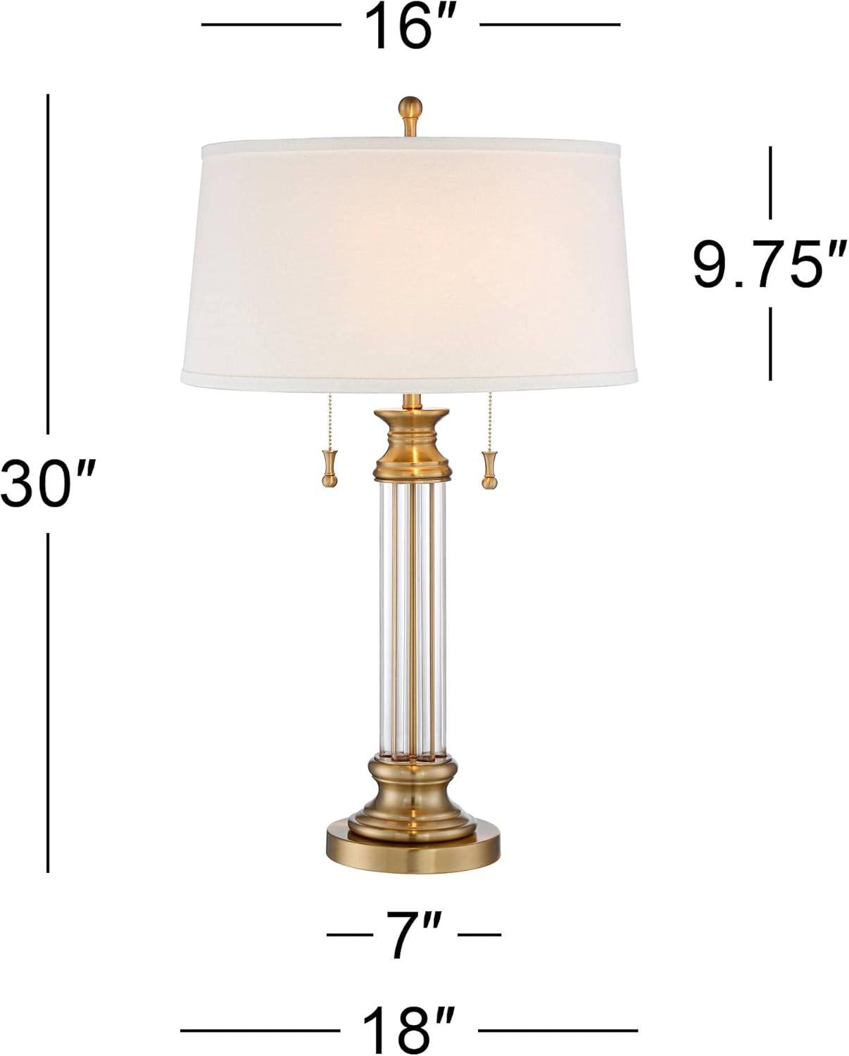 Vienna Full Spectrum Rolland Traditional Table Lamps 30" Tall Set of 2 Antique Brass Crystal Off White Drum Shade for Bedroom Living Room Nightstand