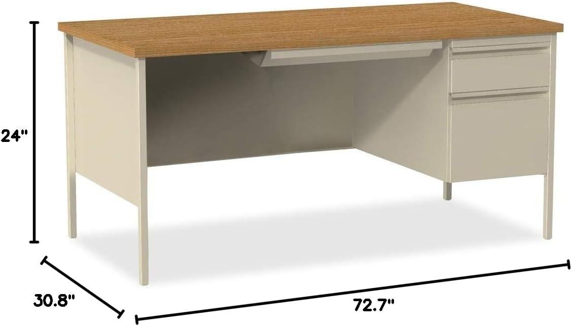 Lorell Fortress Series Right-Pedestal Desk Oak Laminate Rectangle Top - 1 Pedestals - 30" Table Top Length x 66" Table Top Width x 1.13" Table Top Thickness - 29.50" Height - Assembly Required - Oak,