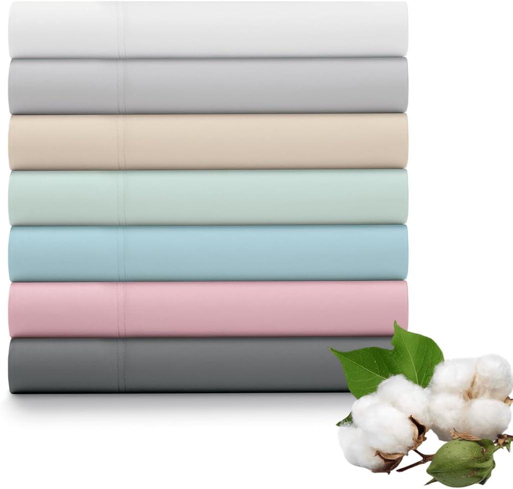 Luxe Cotton Percale Crisp and Cool Sheet Set, Queen, Sand