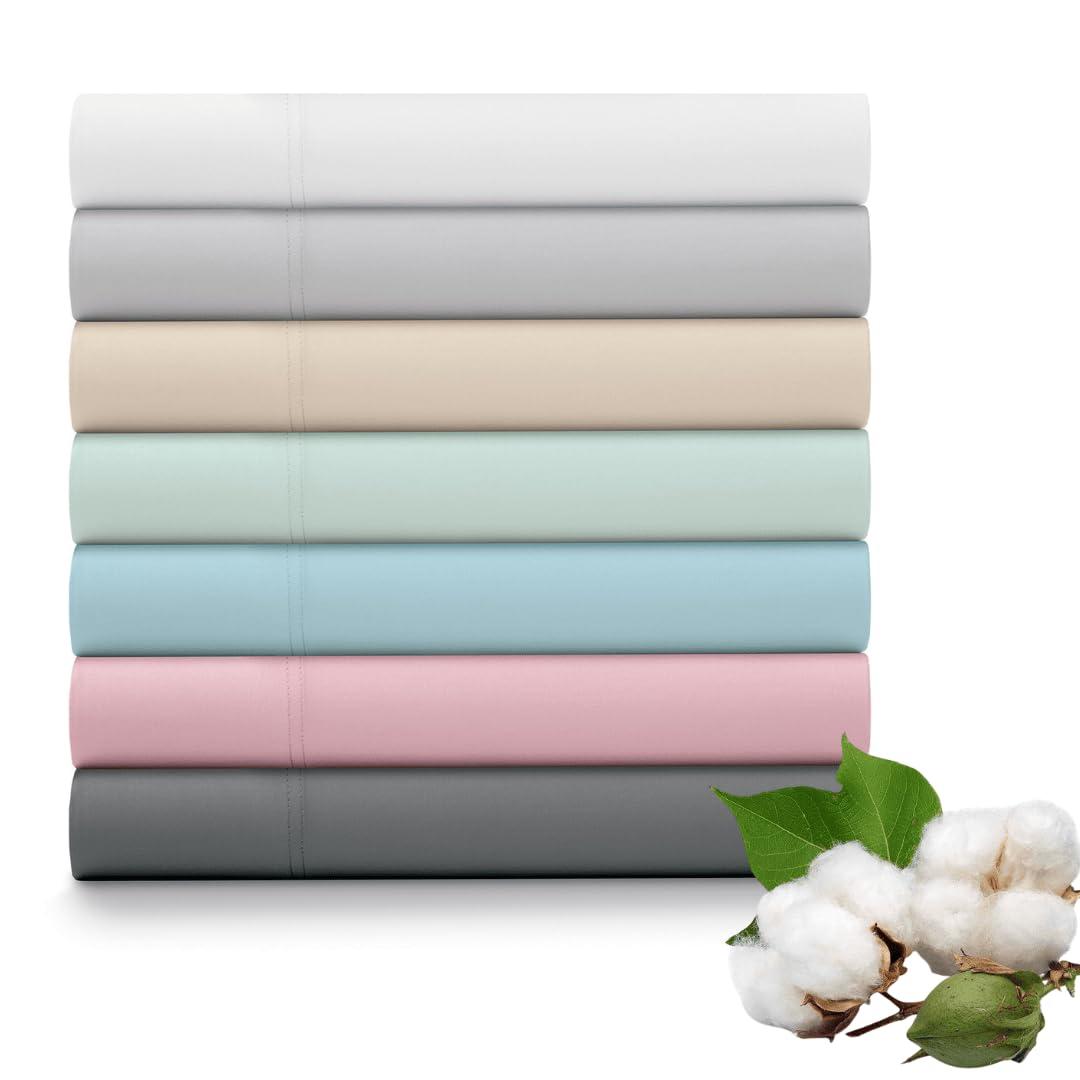 Luxe Cotton Percale Crisp and Cool Sheet Set, Queen, Sand