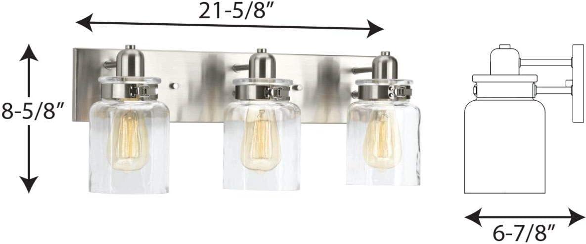 Calhoun Collection Three-Light Brushed Nickel Clear Glass Farmhouse Bath Vanity Light