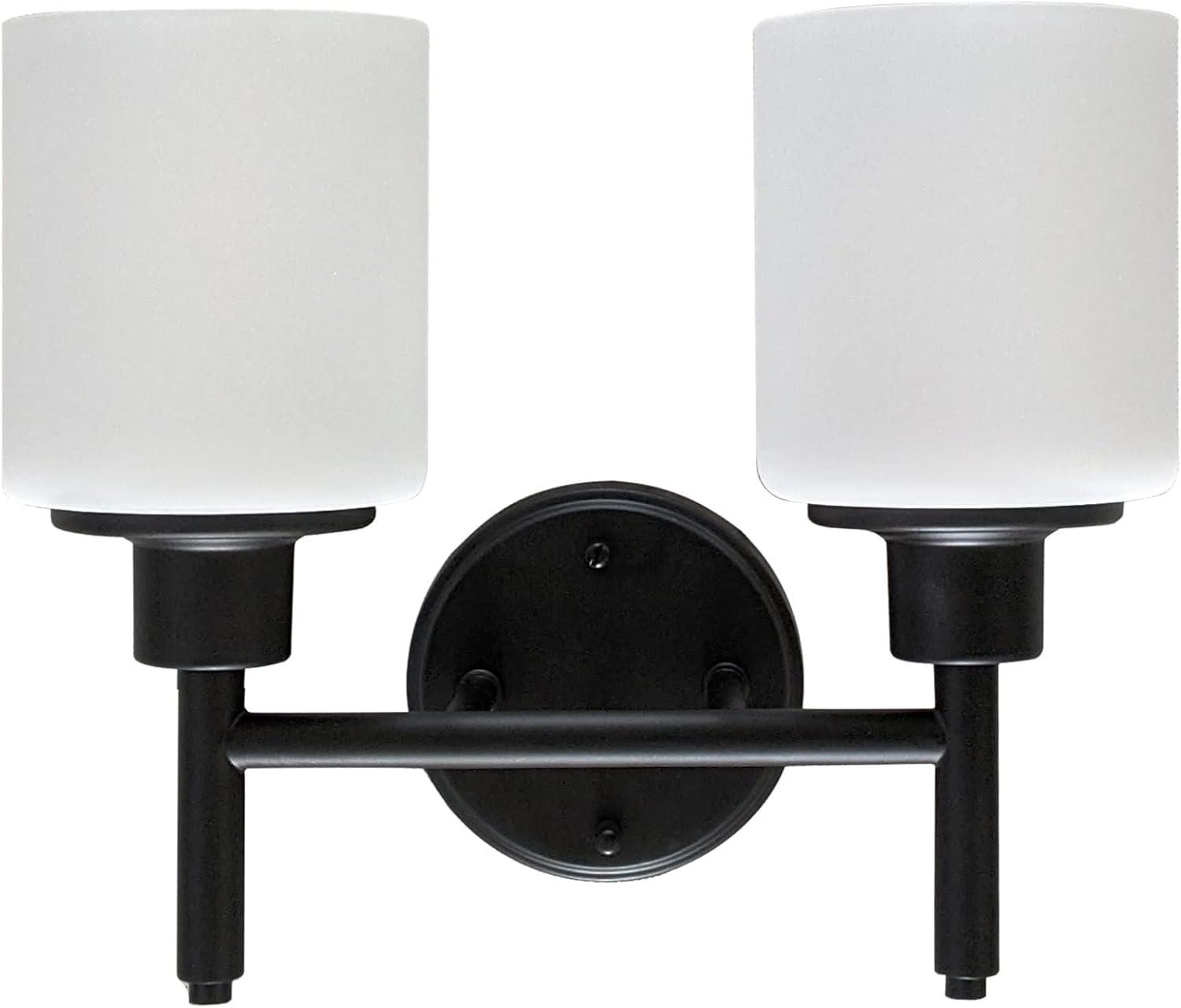 Design House 556191-BLK Aubrey Transitional 2-Light Indoor Wall Light Dimmable White Frosted Glass Shades for Hallway Foyer Bathroom, Matte Black