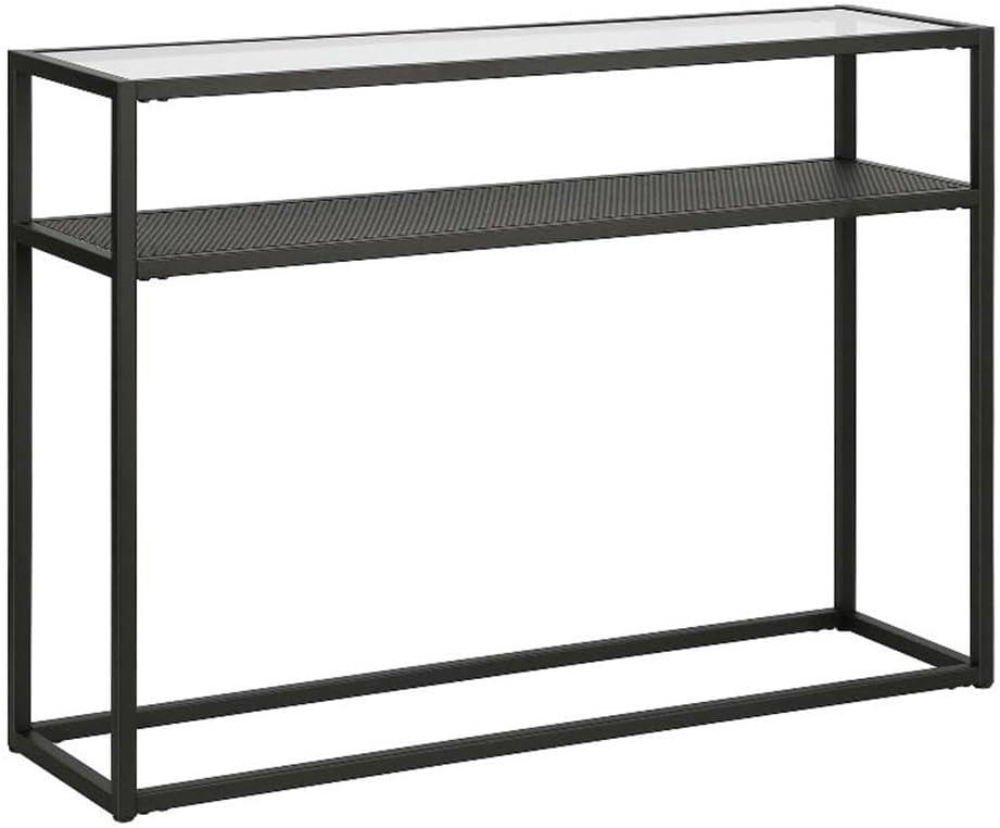 Nellie 42" Blackened Bronze Console Table with Metal Mesh Storage Shelf