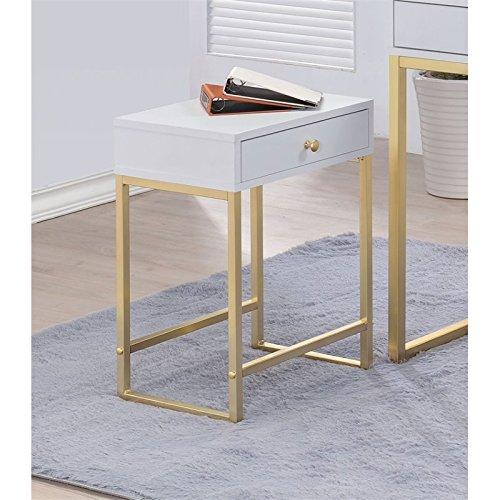 Chic Koren White and Brass Rectangular Side Table with Storage