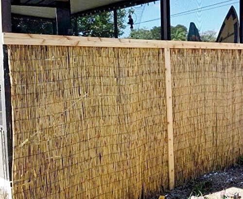 Natural Bamboo Reed Garden Fence with Black Nylon Coated Wire, 6'H x 14'L