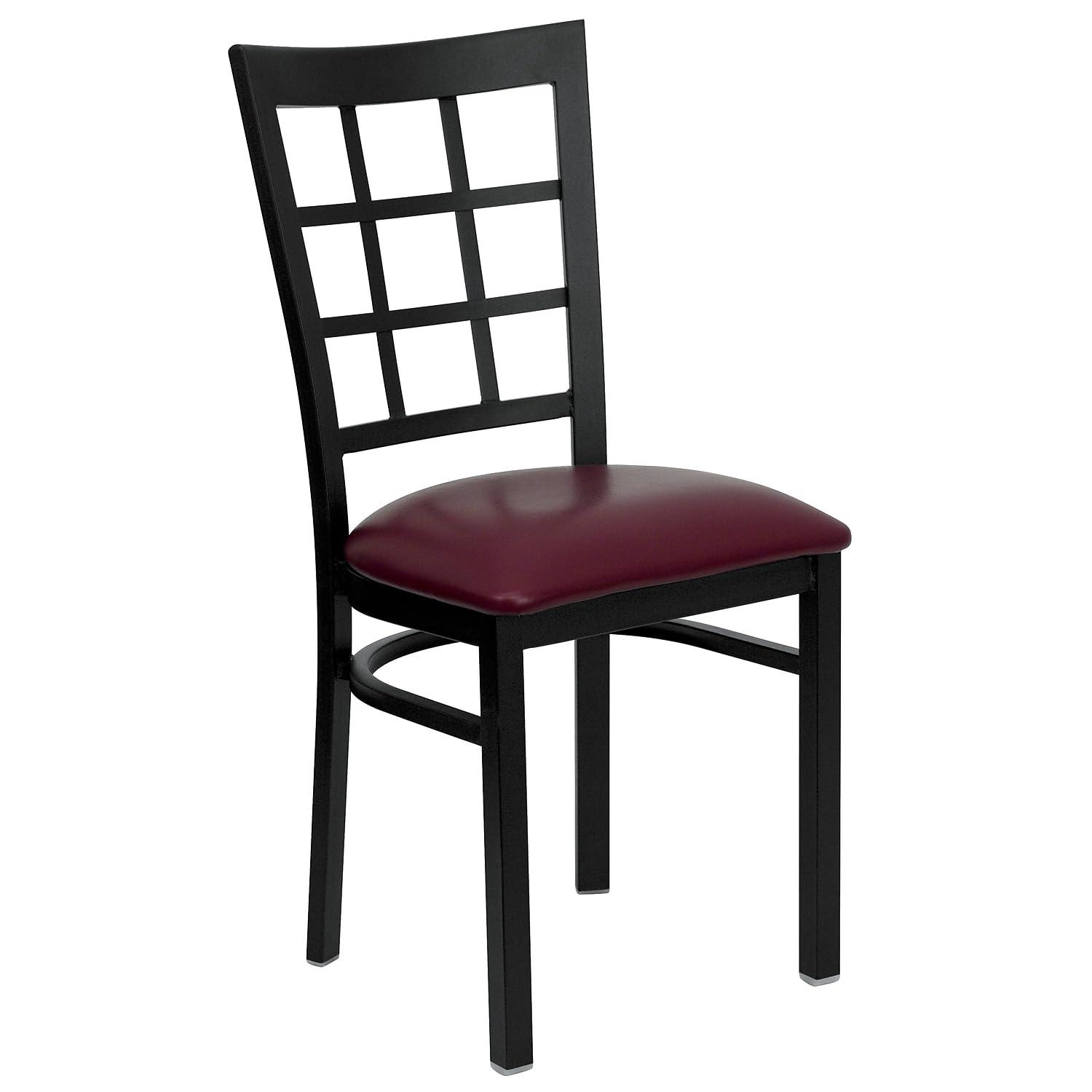 Flash Furniture 2 Pack HERCULES Series Black Window Back Metal Restaurant Chair - Burgundy Vinyl Seat