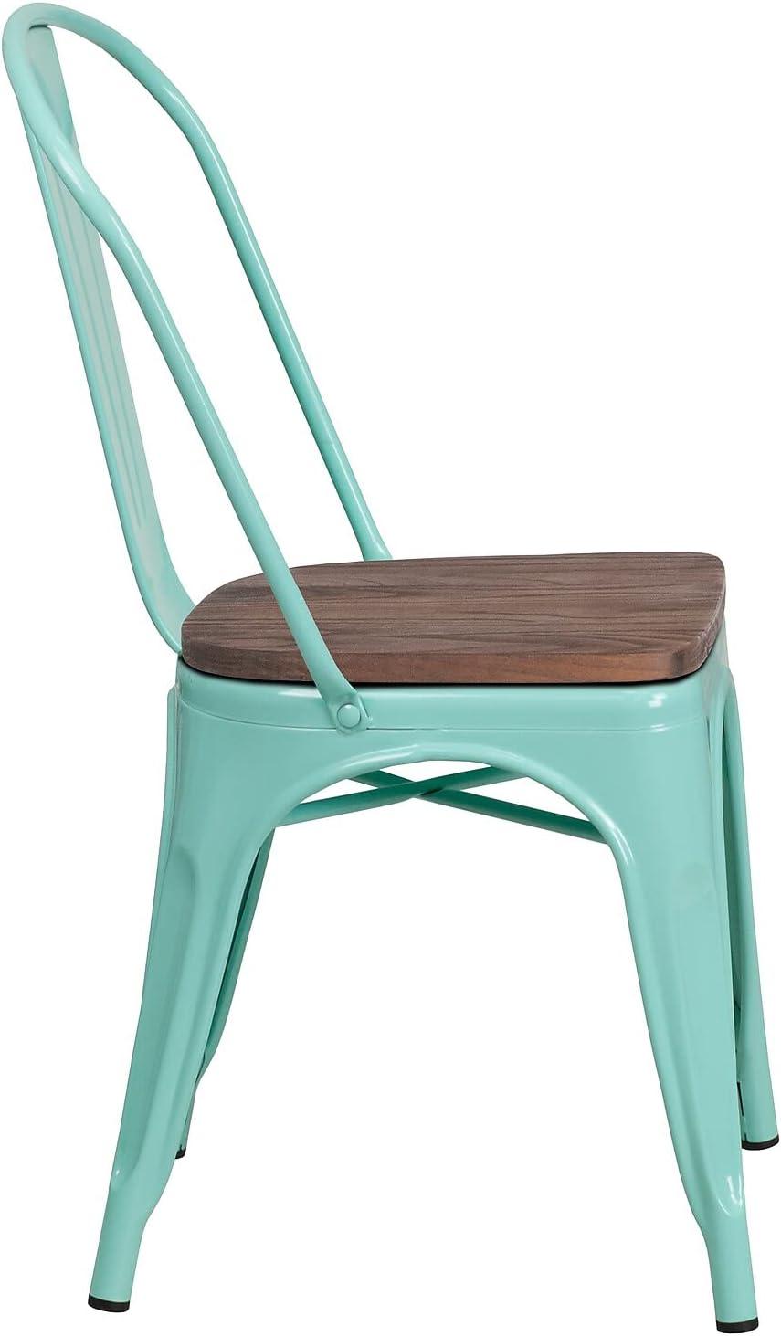 Flash Furniture Mint Green Metal Stackable Chair with Wood Seat