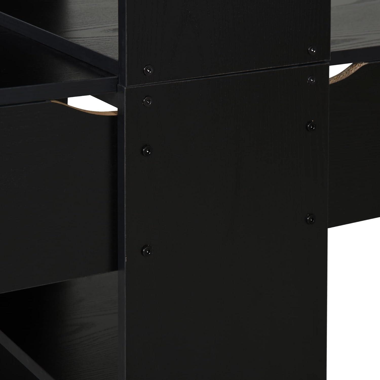 HOMCOM 88 Extra Long 2 Person Computer Desk with Storage Shelves Combo Double Workstation Storage Study Writing Table for Home Office Bookshelf Black