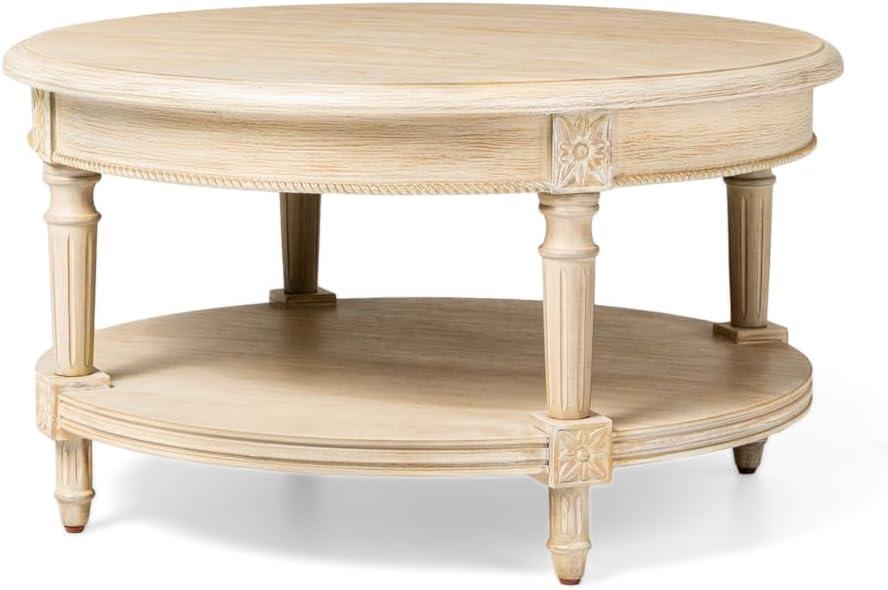 Maven Lane Maven Lane Pullman Traditional Round Wooden Coffee Table In Antiqued White Finish