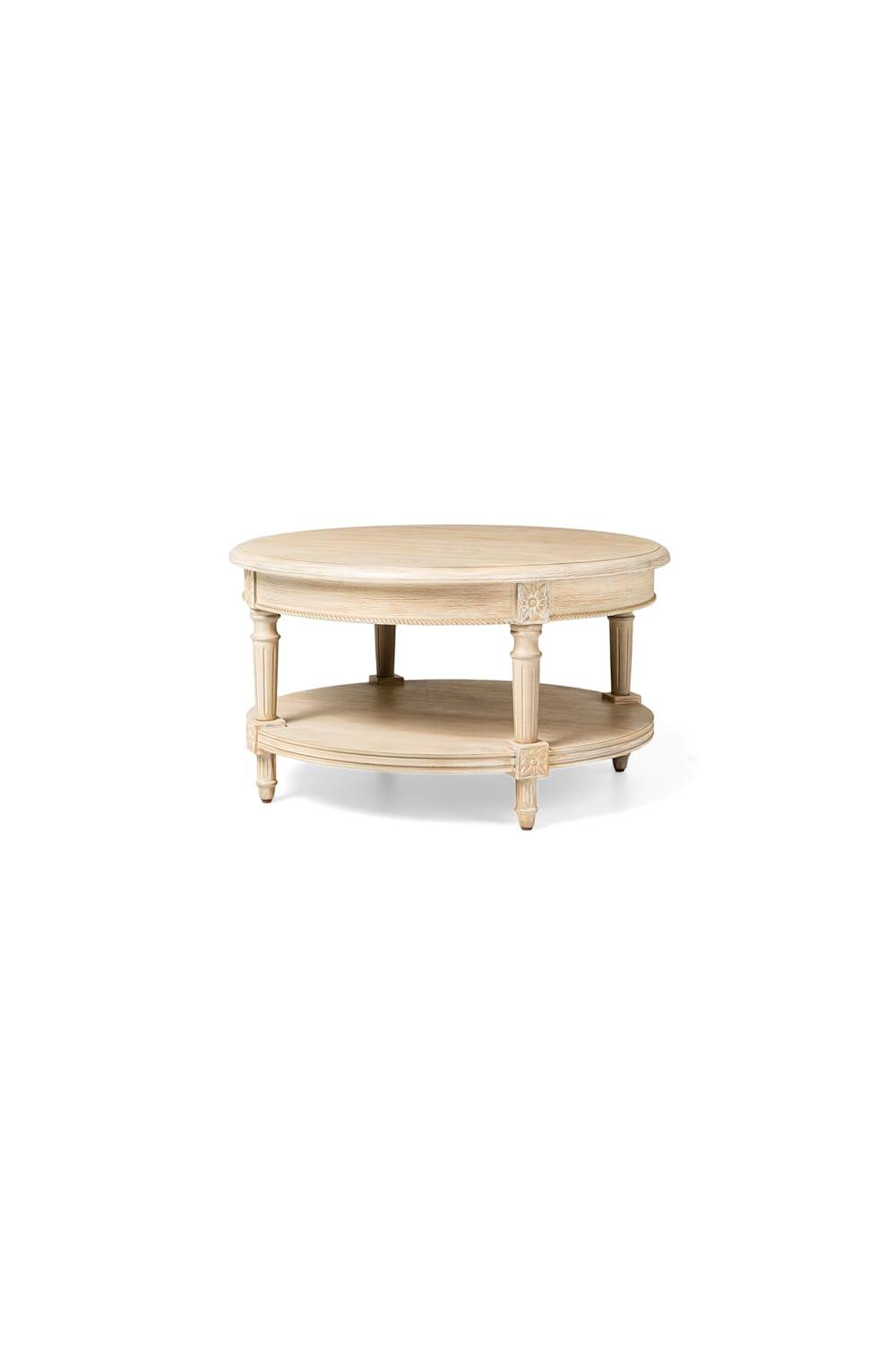 Maven Lane Maven Lane Pullman Traditional Round Wooden Coffee Table In Antiqued White Finish