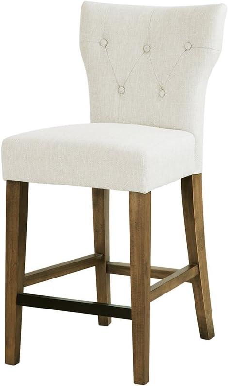 25" Saffron Tufted Back Counter Height Barstool Blue/Yellow: Espresso Wood Legs, Padded Seat