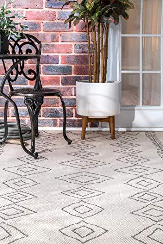 Ezri Diamond Indoor/Outdoor Area Rug for Living Room Patio Deck Front Porch Kitchen, Ivory/Dark Grey