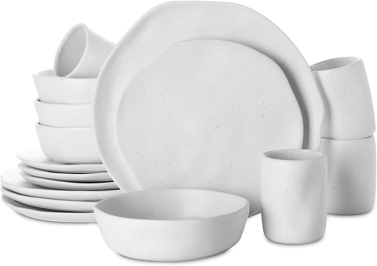 Stone by Mercer Project Hekonda Stoneware 16-Piece Dinnerware Set, White Speckled