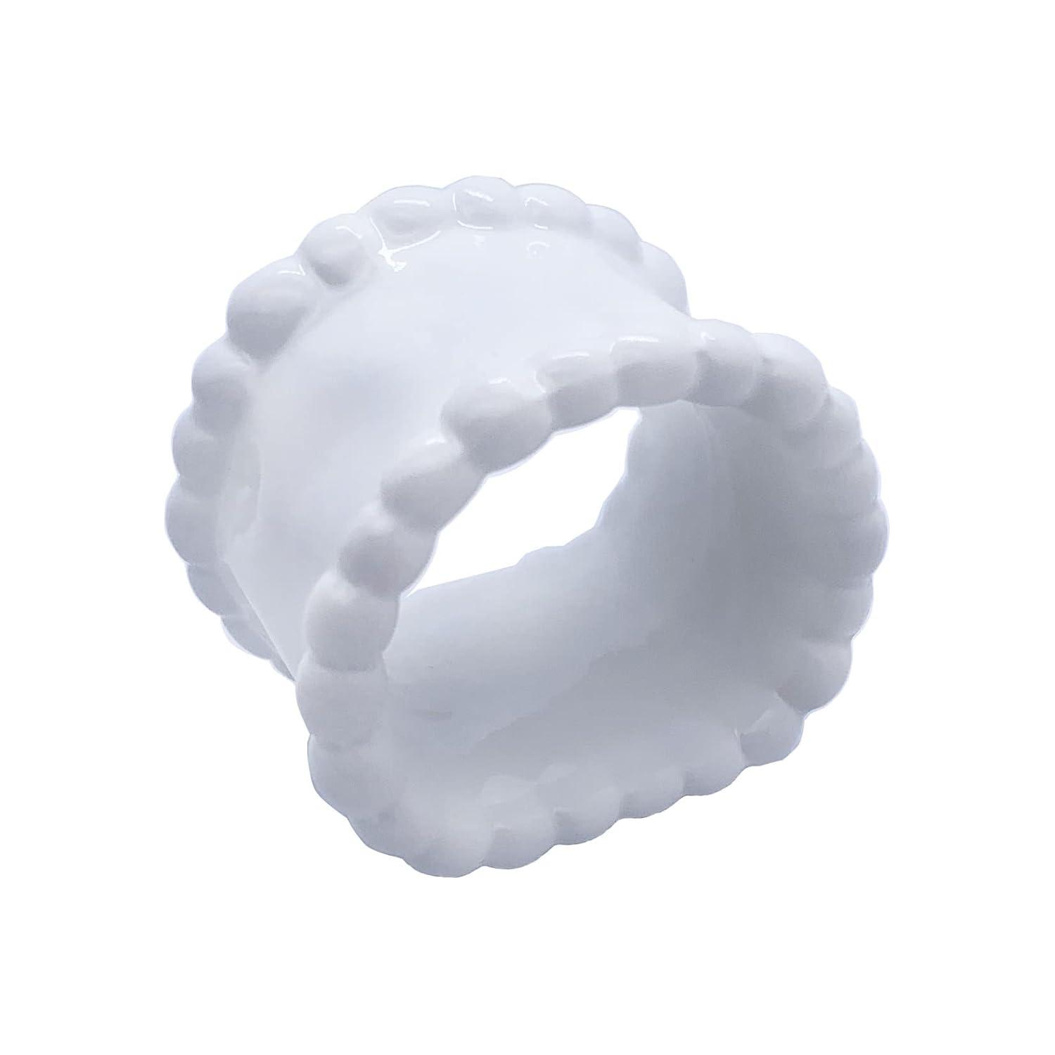 Porcelain Napkin Rings Beaded Napkin Rings, Pack 4 Bead Side Serviette Ring Buckles Round Delicate Solid Cloth Napkin Bands for Dinner Parties, Wedding, Thanksgiving, Christmas Holiday