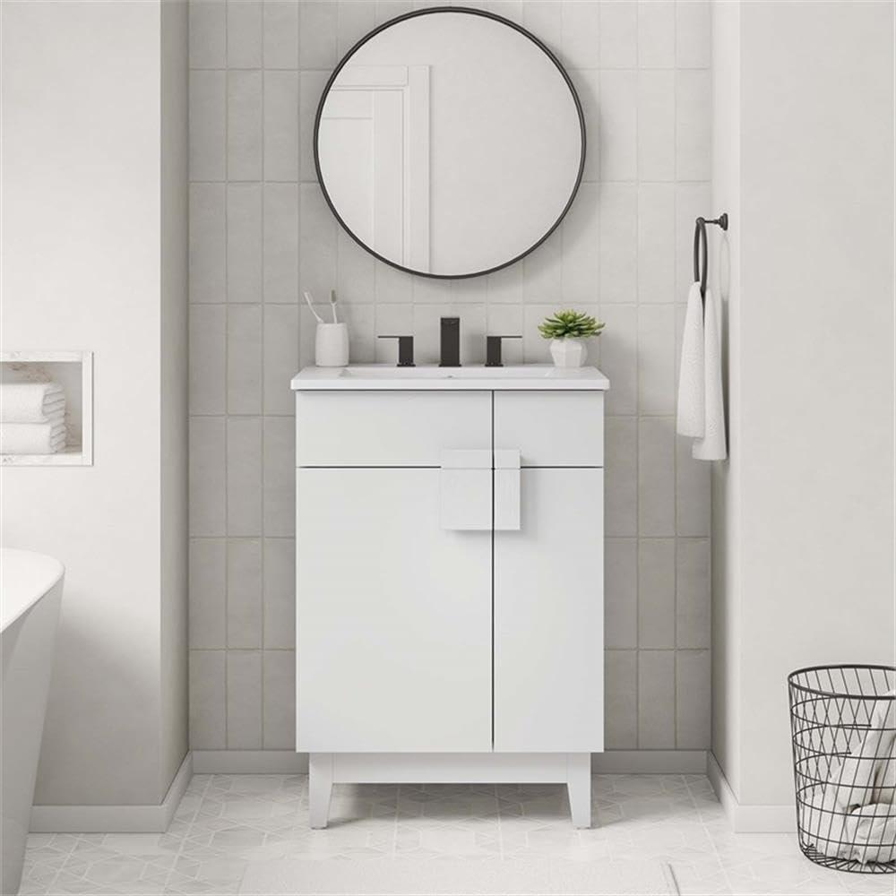 Modway Miles 24” Bathroom Vanity Cabinet (Sink Basin Not Included) in White