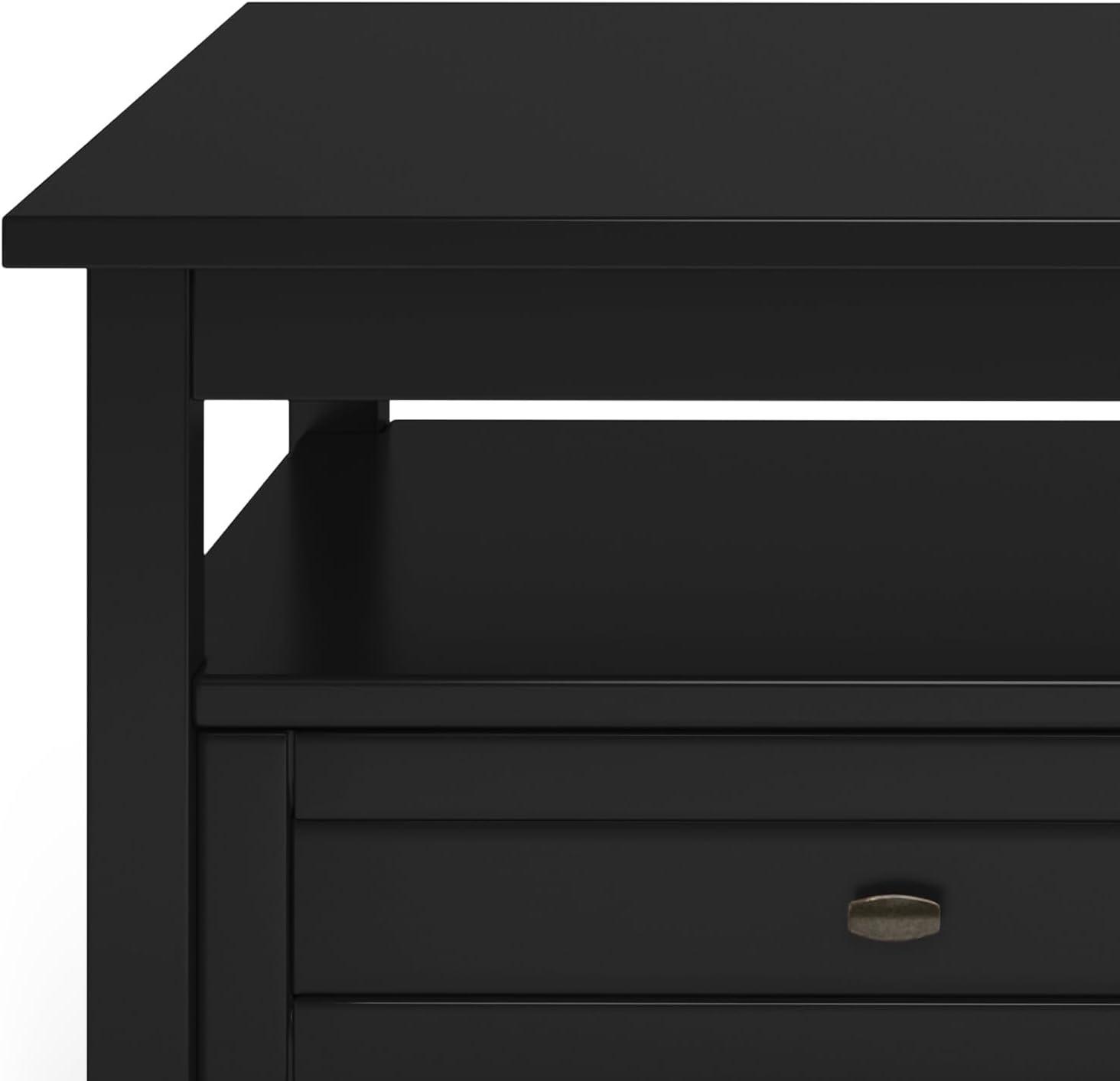 Simpli Home Warm Shaker 48"W Solid Wood Coffee Table with Two Storage Drawers and Open Shelf