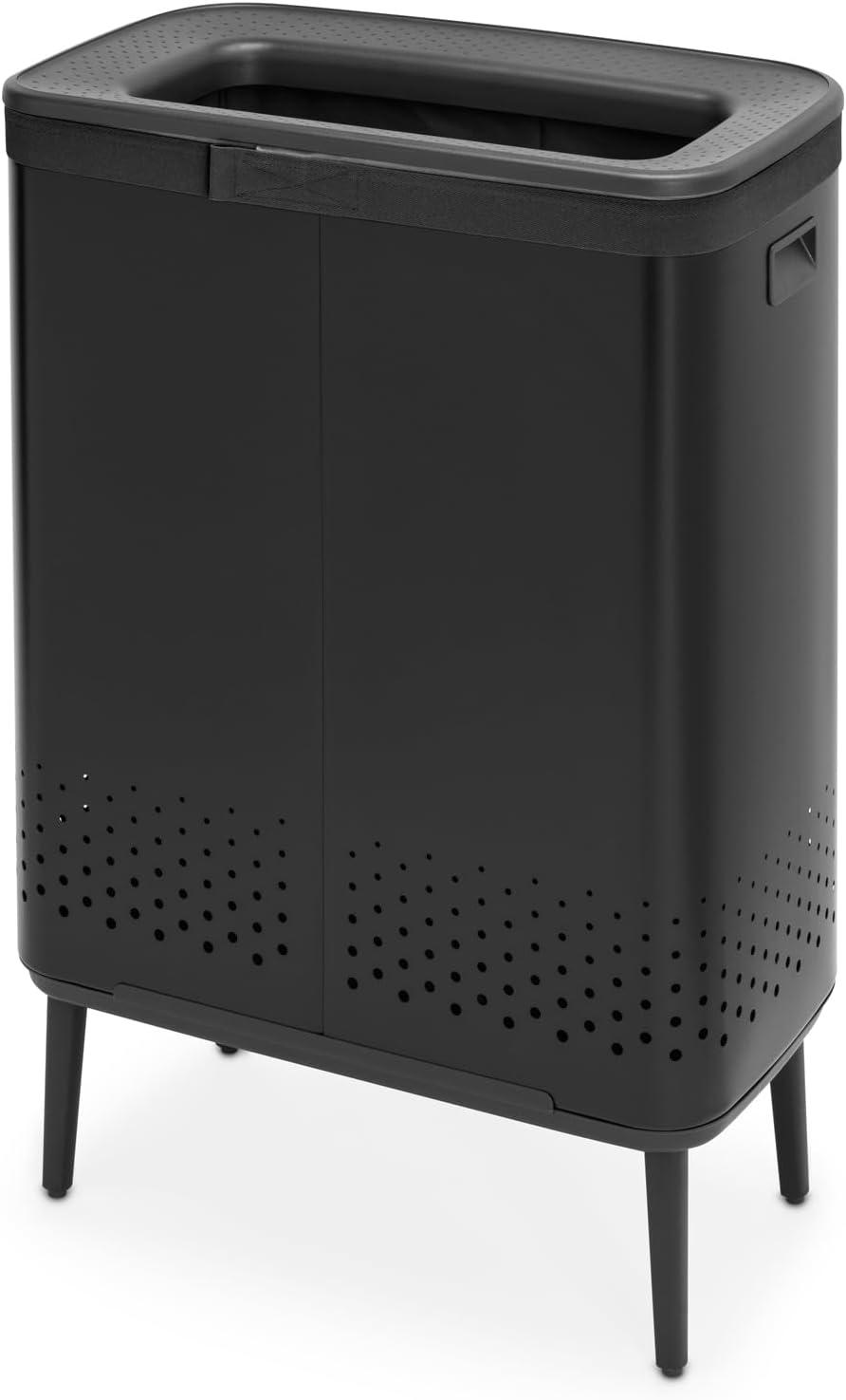 Black Steel Upright Hamper with Lid and Ventilation Holes