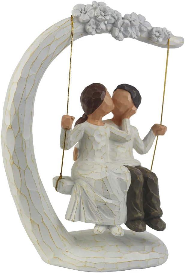 Hand-Painted Resin Romantic Couple on Swing Figurine