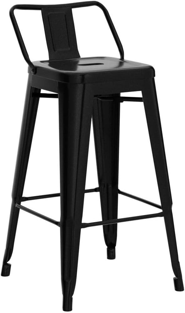 Killeryuki 30" Metal Bar Stools Set of 4, Industrial Cafe Side Chairs with Removable Back and Rubber Feet, Stackable Counter Stool for Bistro, Cafe, Kitchen, Living Room, Black