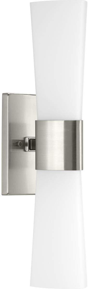 Progress Lighting Zura 2-Light Bath Vanity Fixture, Brushed Nickel, Etched Opal Glass