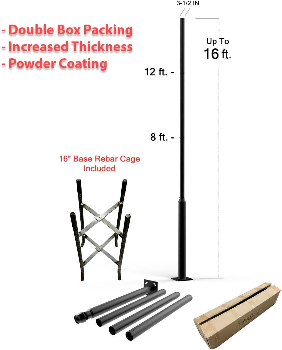 eLEDing 2.5 in - 3 in. up to 13 ft. Black Outdoor Universal Metal Light Post Pole w/ Metal Rebar Cage EE-PL4m