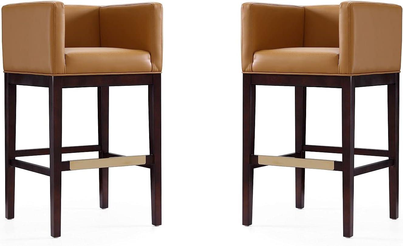 Kingsley Camel Faux Leather and Beech Wood Barstools, Set of 2