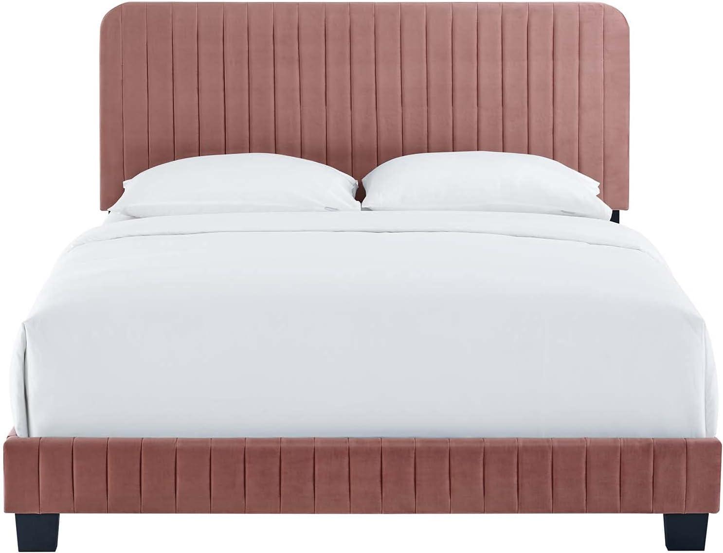 Modway Celine King Bed – Channel Tufted Performance Velvet Upholstery with Slats