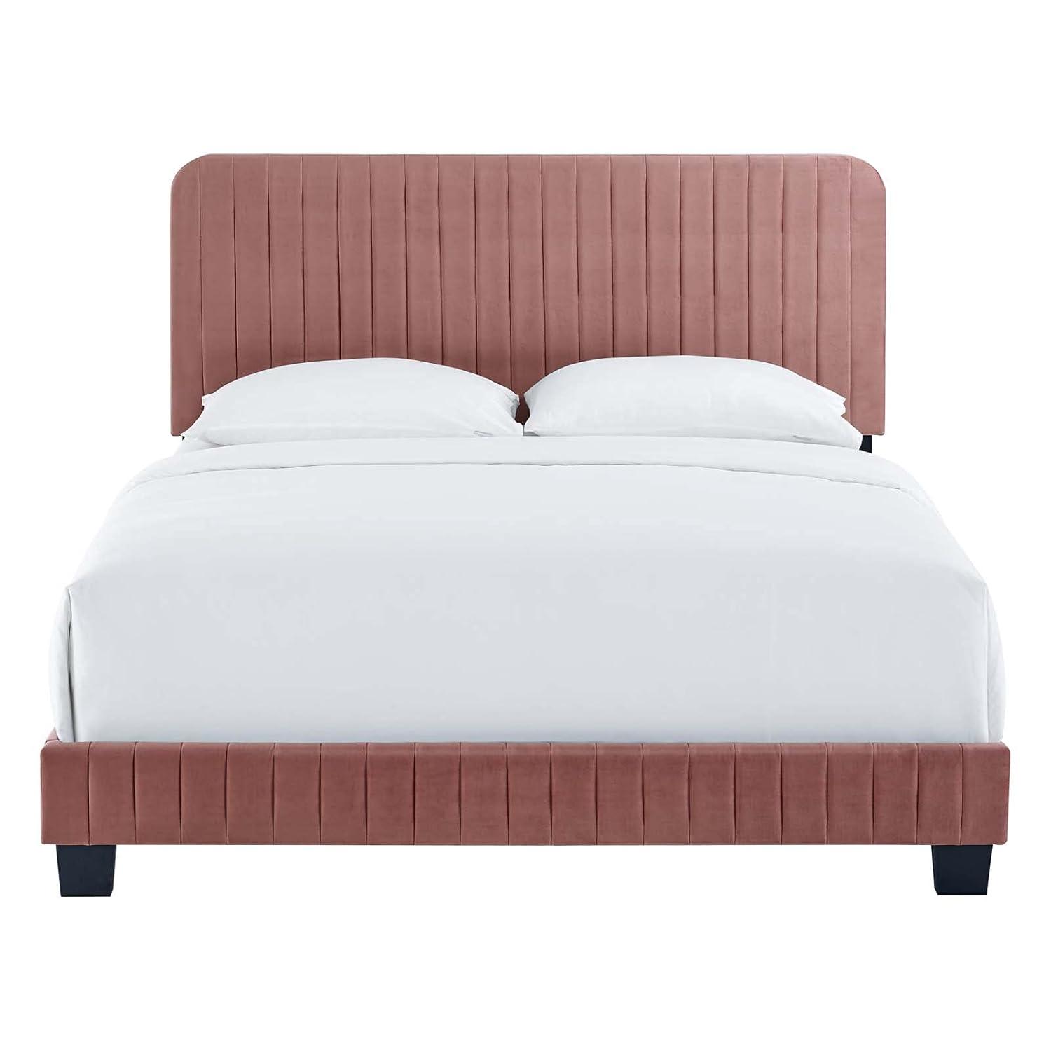 Modway Celine King Bed – Channel Tufted Performance Velvet Upholstery with Slats