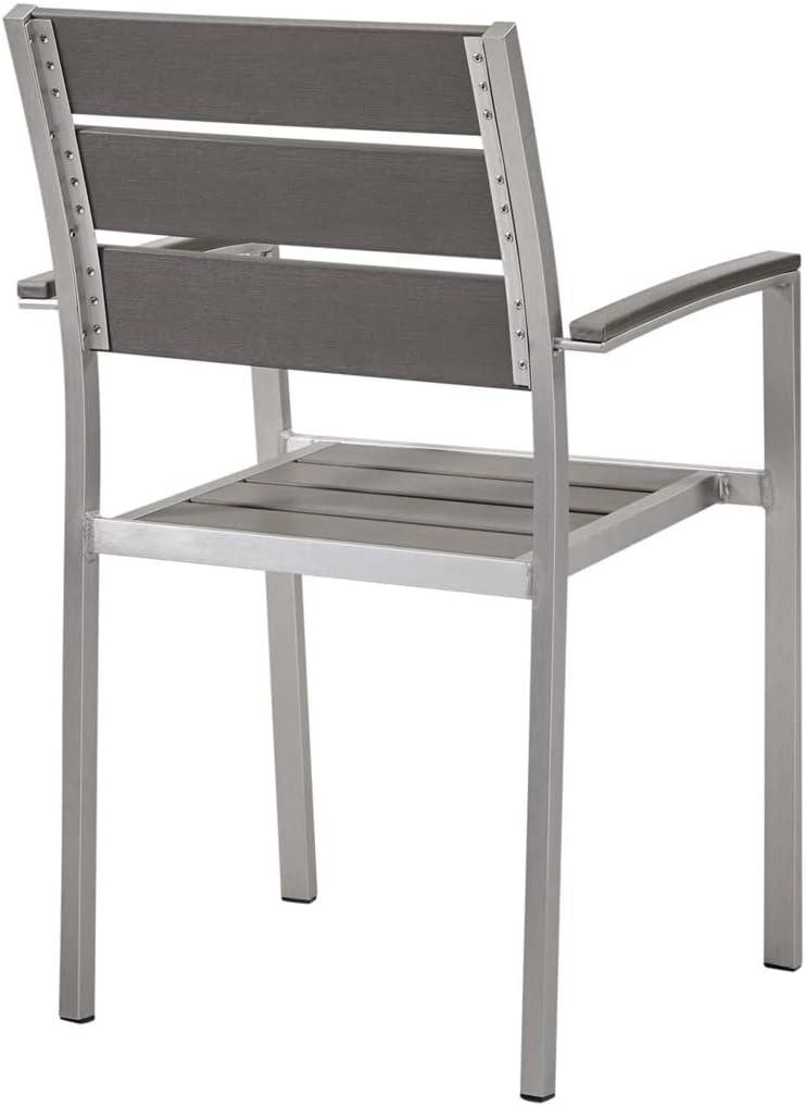 Modway Shore 17.5" Wood Patio Dining Armchair in Gray/Silver (Set of 2)