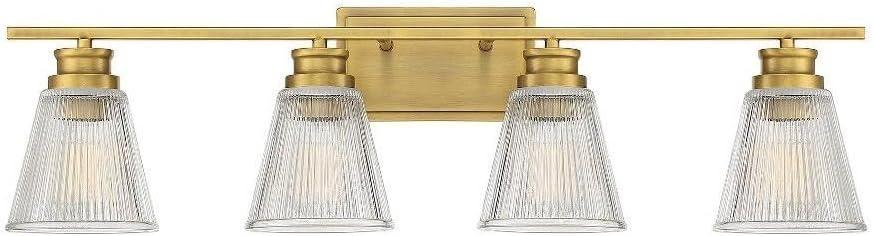 Natural Brass and Black 4-Light Bathroom Vanity Fixture