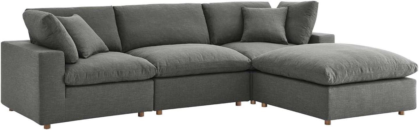 Gray Linen 4-Piece Sectional Sofa with Down Fill Cushions