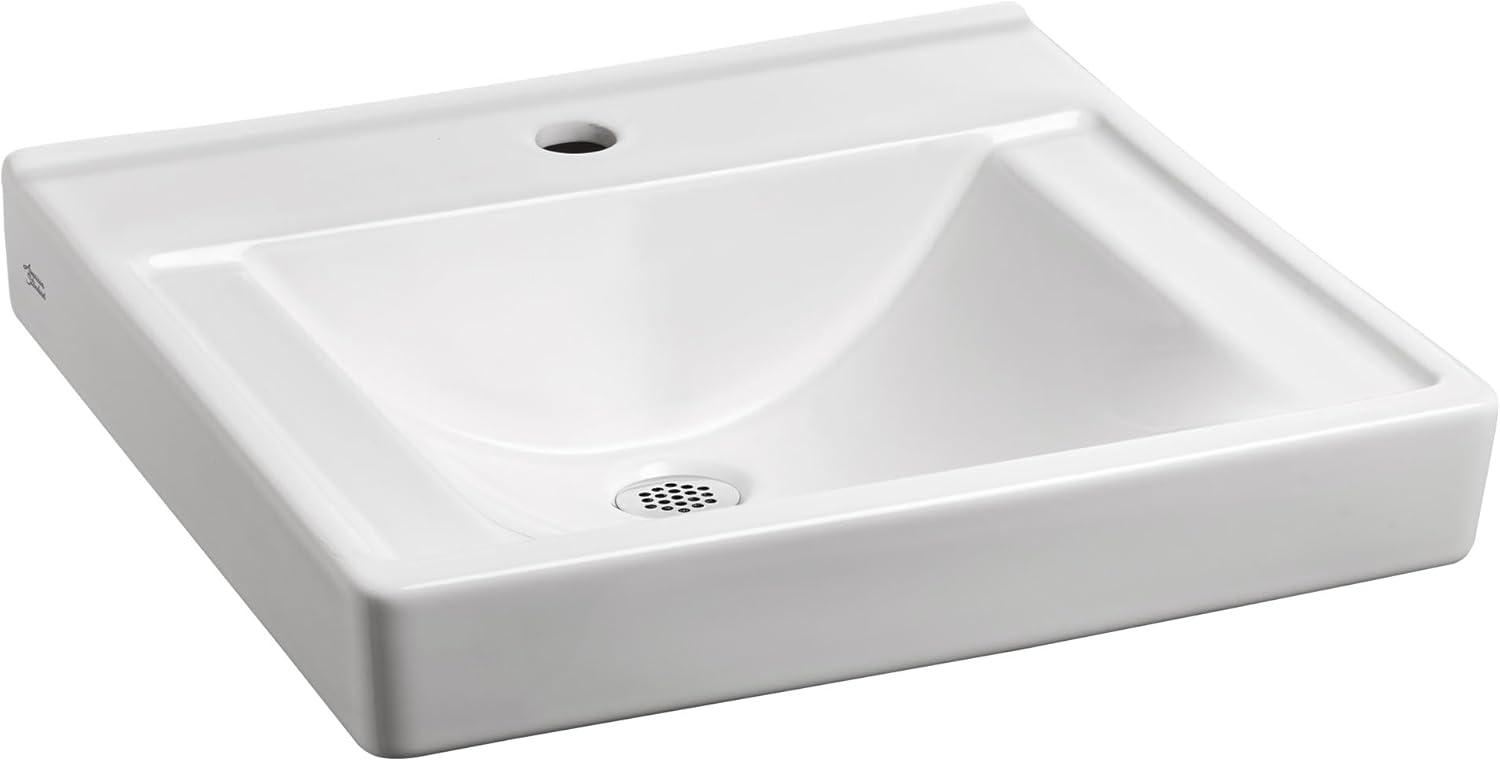 White Ceramic Wall-Mount Rectangular Bathroom Sink