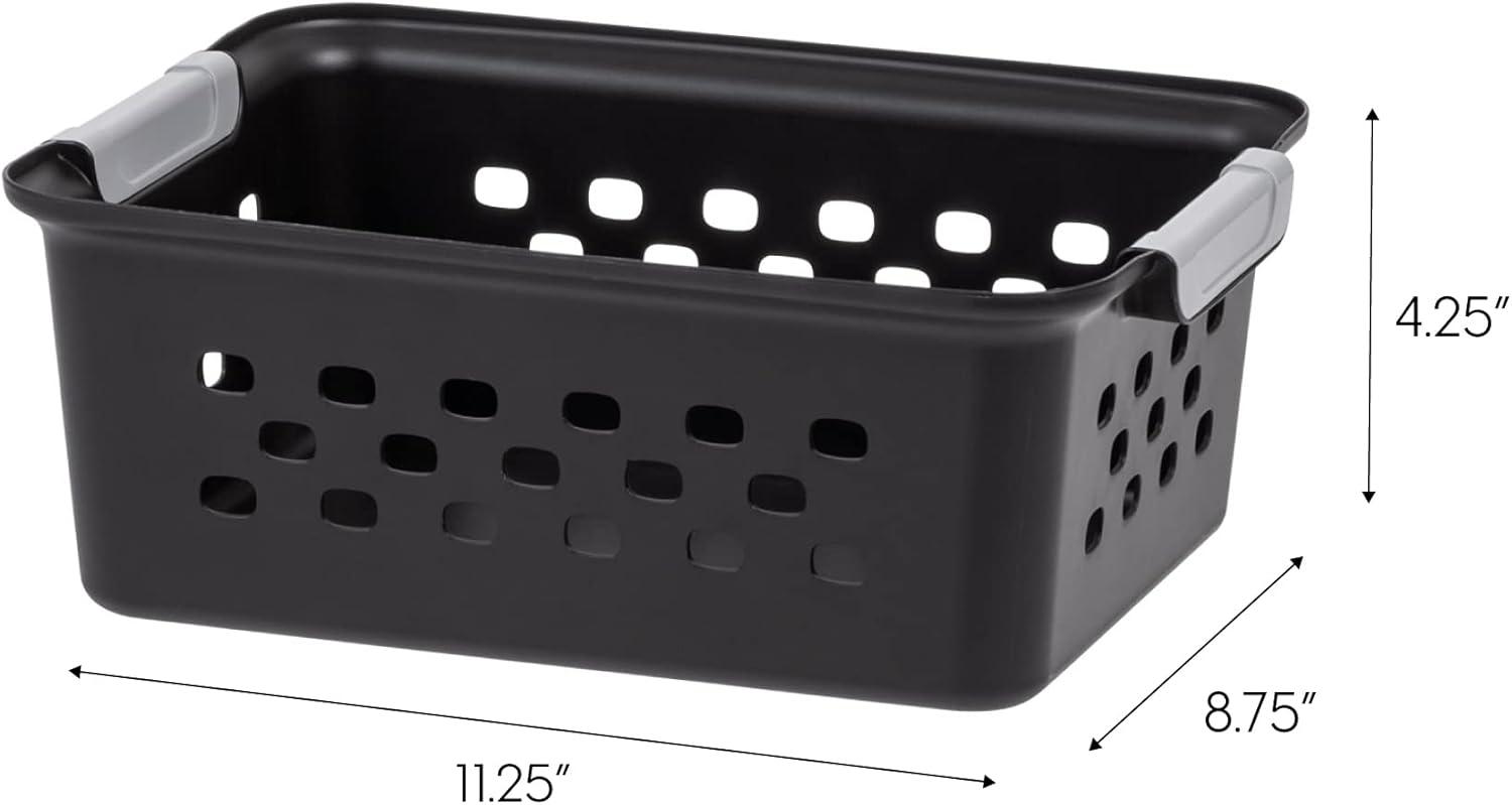IRIS USA Small Plastic Storage Basket, 12-Pack, Shelf Basket Organizer for Pantries Kitchens Cabinets Bedrooms, Black