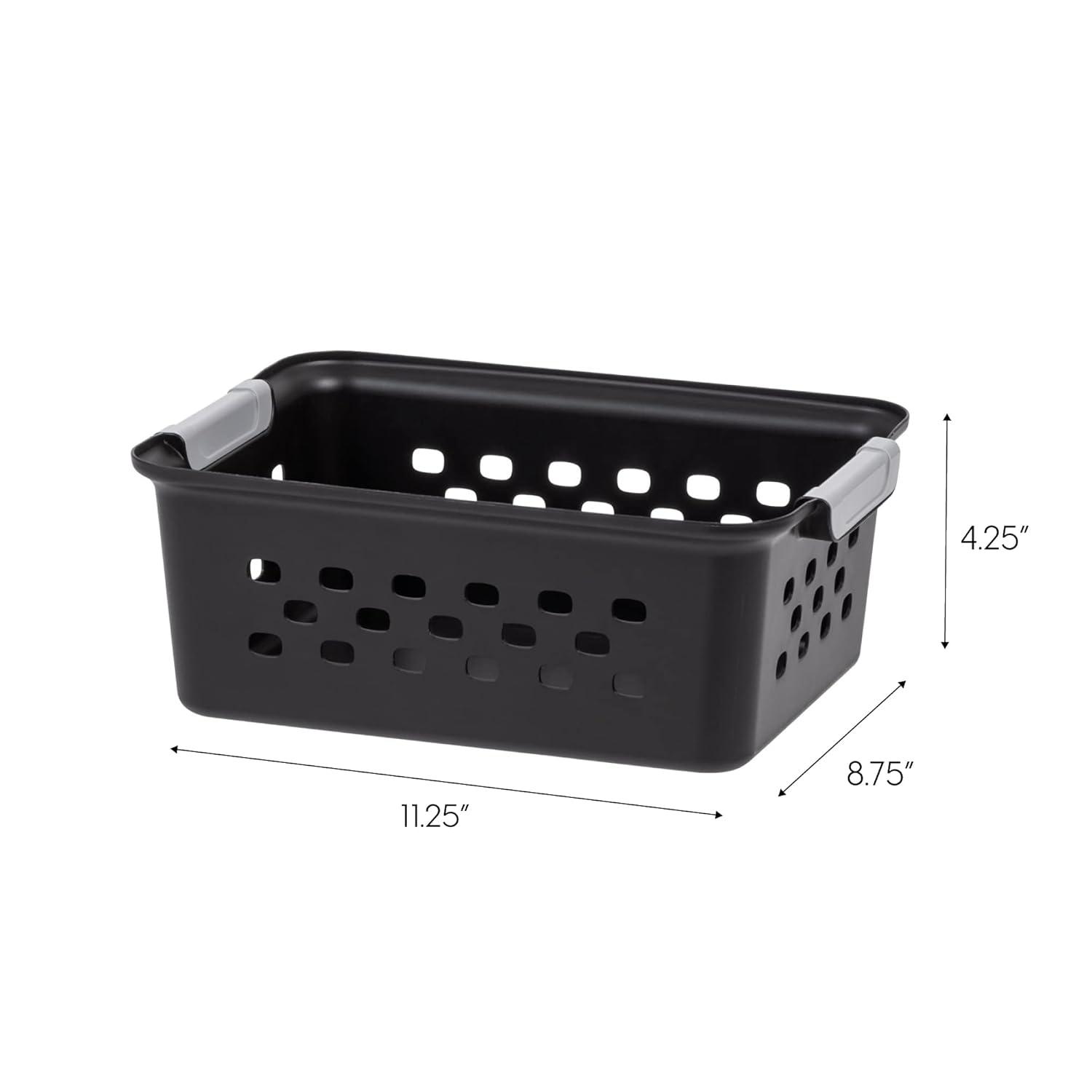 IRIS USA Small Plastic Storage Basket, 12-Pack, Shelf Basket Organizer for Pantries Kitchens Cabinets Bedrooms, Black