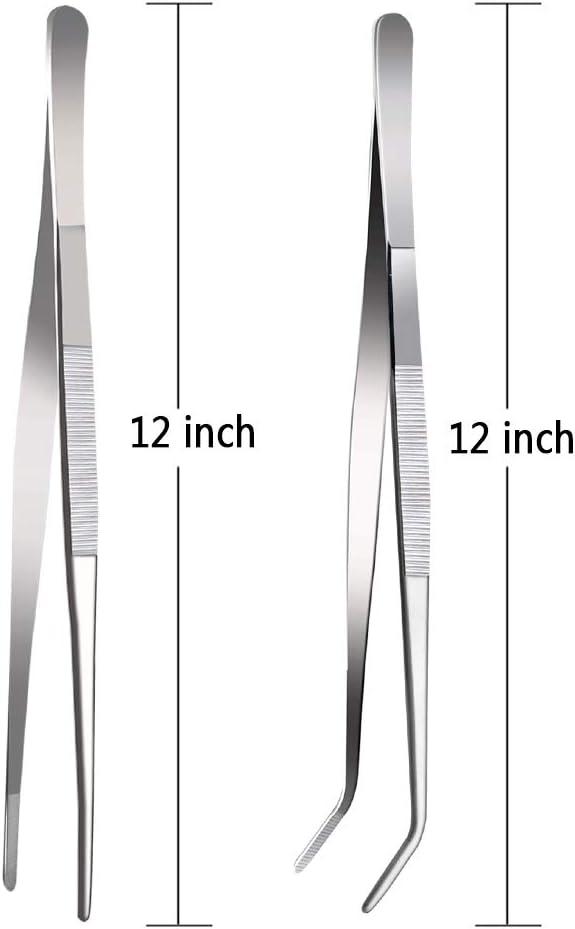 Bentne 12Inch Fine Tweezer Tongs 2pcs Extra Long Stainless Steel Tweezers Tongs for Outdoor BBQ Daily Cooking