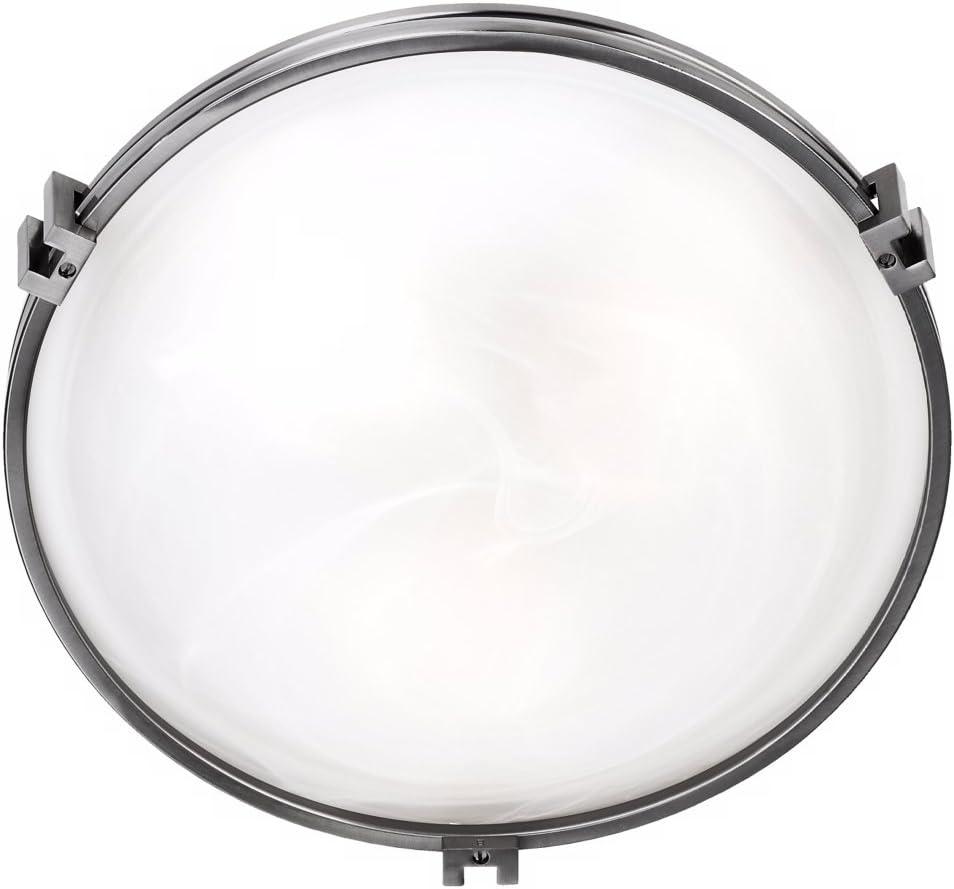 Possini Euro Design Modern Art Deco Ceiling Light Flush Mount Fixture Brushed Nickel 16 3/4" Wide Marbleized Glass Bedroom Kitchen