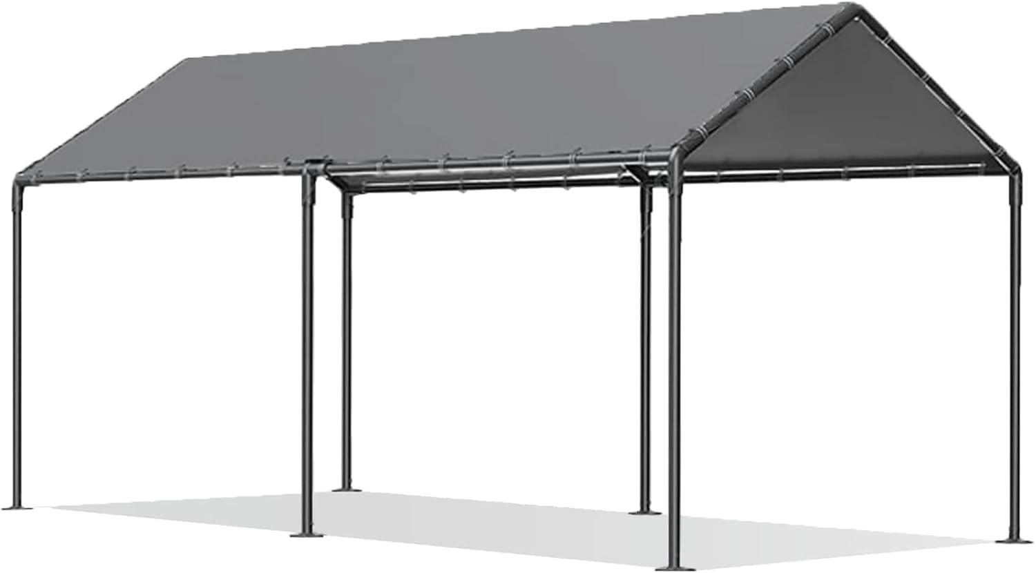 10' x 20' Gray Portable Steel Carport Canopy