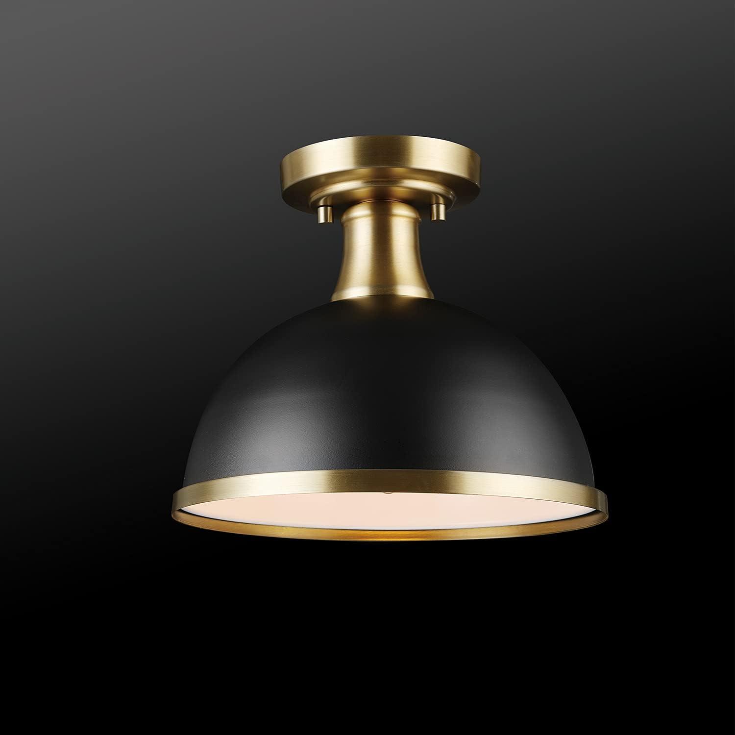 Beckett 10.35" Matte Black and Brass Farmhouse Bowl Ceiling Light