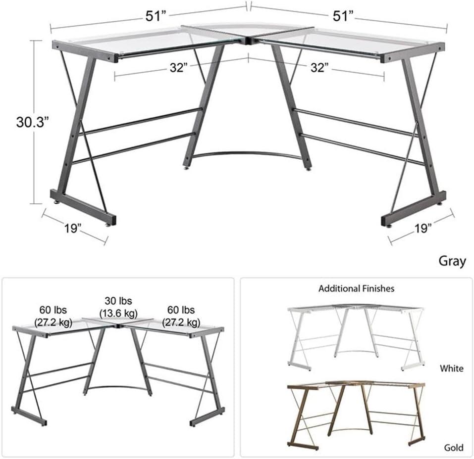 Ameriwood Home Glass L-Shaped Computer Desk, Gray