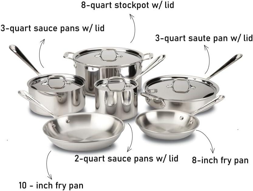 All-Clad D3 Stainless 3-ply Bonded Cookware Set, 10 piece Set