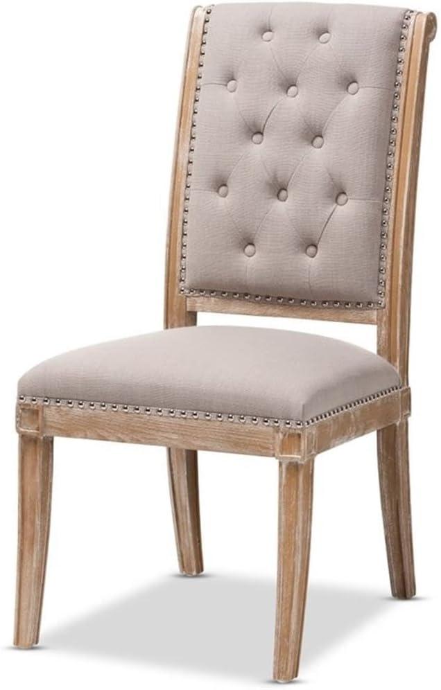 Charmant Wood Dining Chair Light Beige - Baxton Studio: French Provincial, Foam-Padded, Nailhead Trim