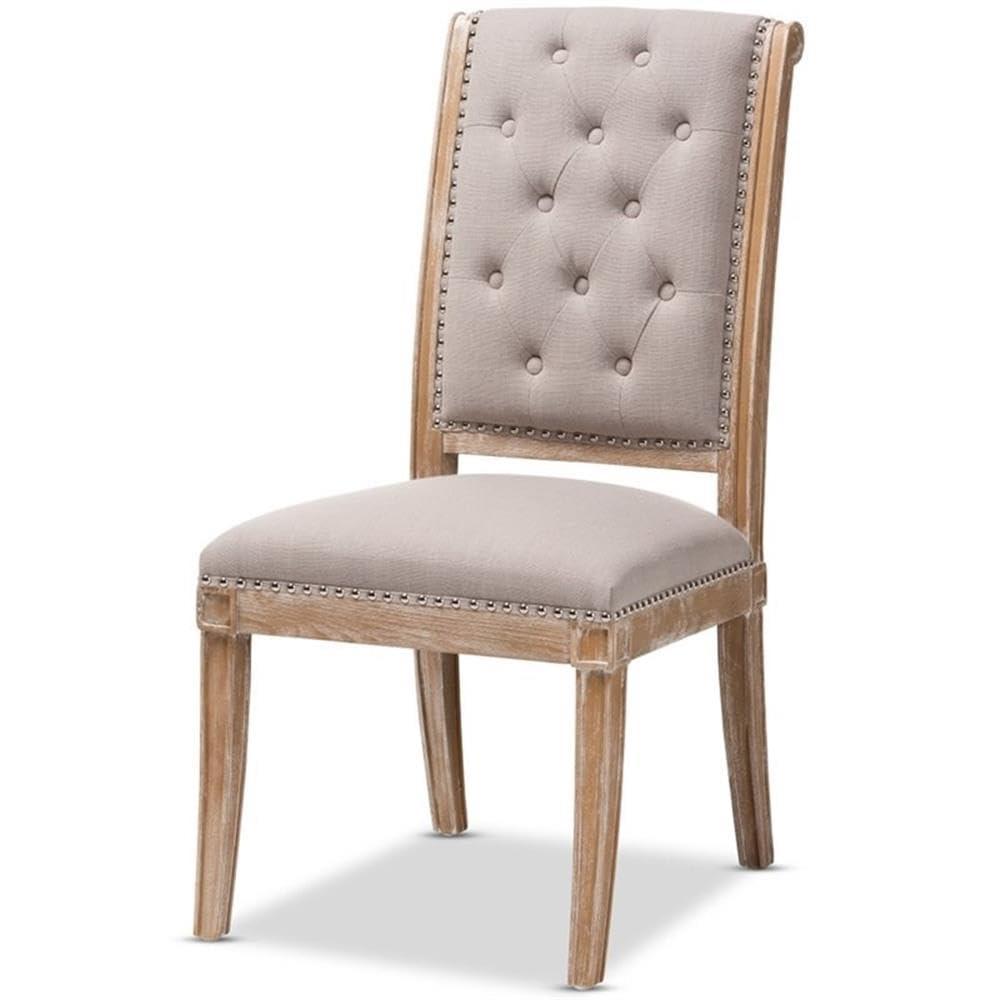 Charmant Wood Dining Chair Light Beige - Baxton Studio: French Provincial, Foam-Padded, Nailhead Trim