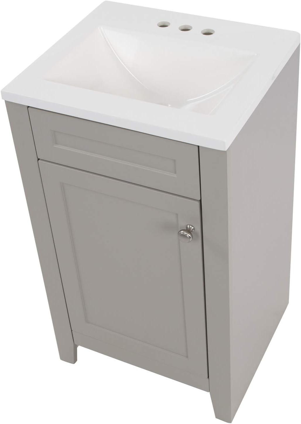 Spring Mill Cabinets Wyre 18 Inch Bathroom Vanity with White Single Sink Top, 1-Door Cabinet, 18.5" W x 16.68" D x 33.13" H, Gray