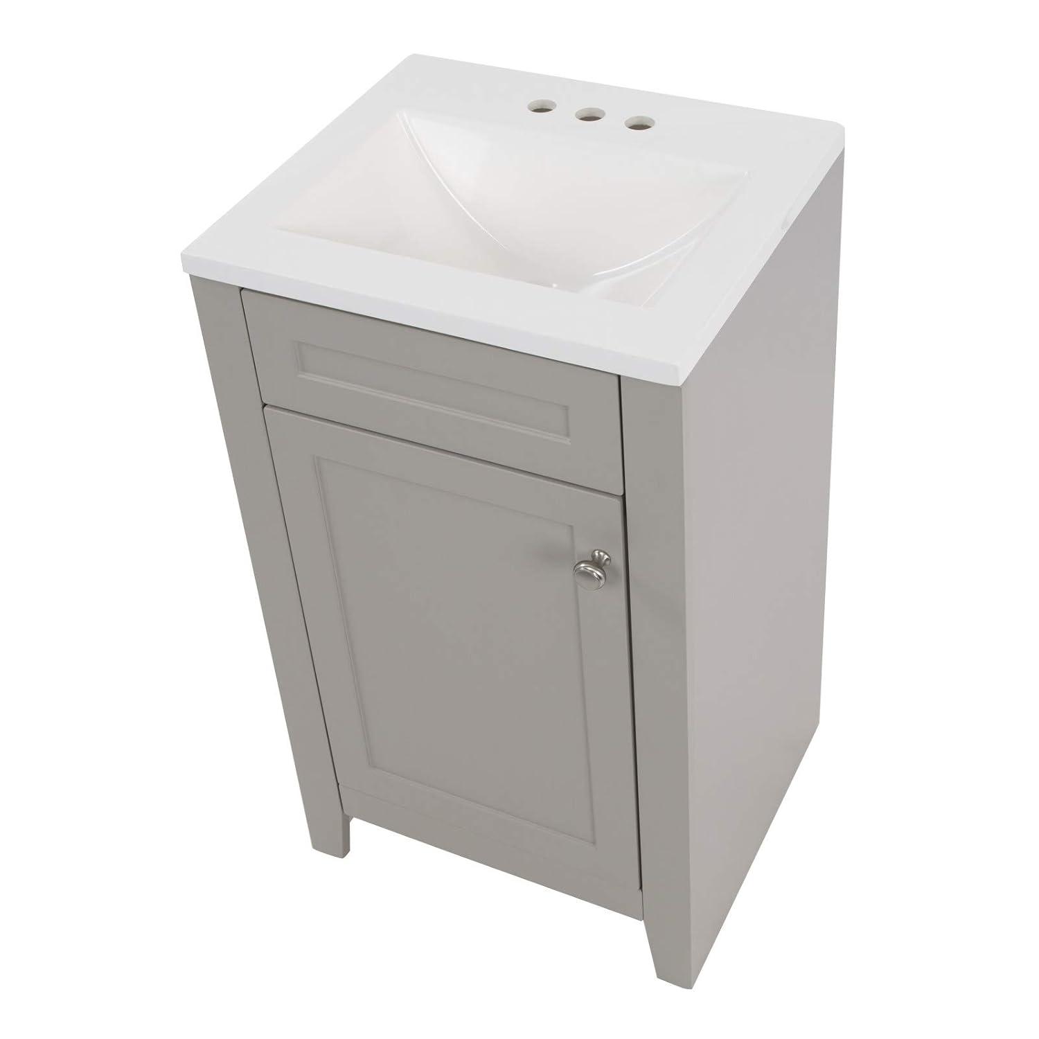Spring Mill Cabinets Wyre 18 Inch Bathroom Vanity with White Single Sink Top, 1-Door Cabinet, 18.5" W x 16.68" D x 33.13" H, Gray