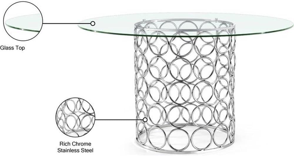 Meridian Furniture Opal Contemporary Glass Dining Table in Chrome