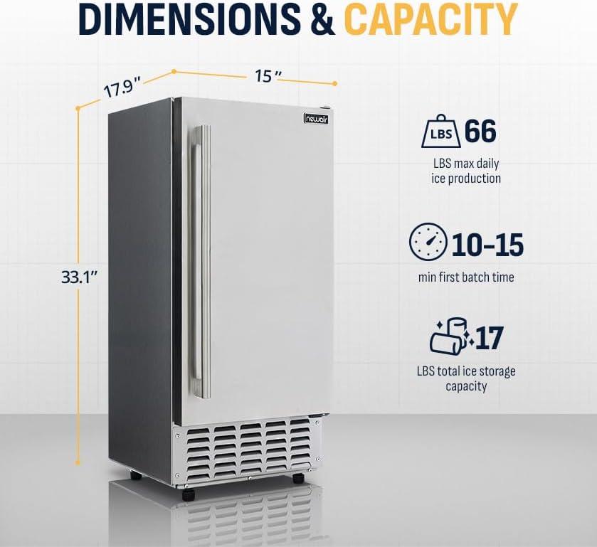 Stainless Steel 15" Undercounter Nugget Ice Maker with 66 lbs Daily Capacity