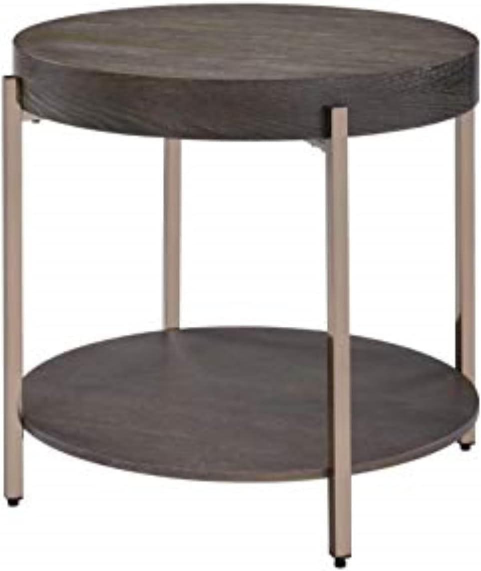 Weyton 25'' Round Dark Oak & Champagne Metal End Table with Storage