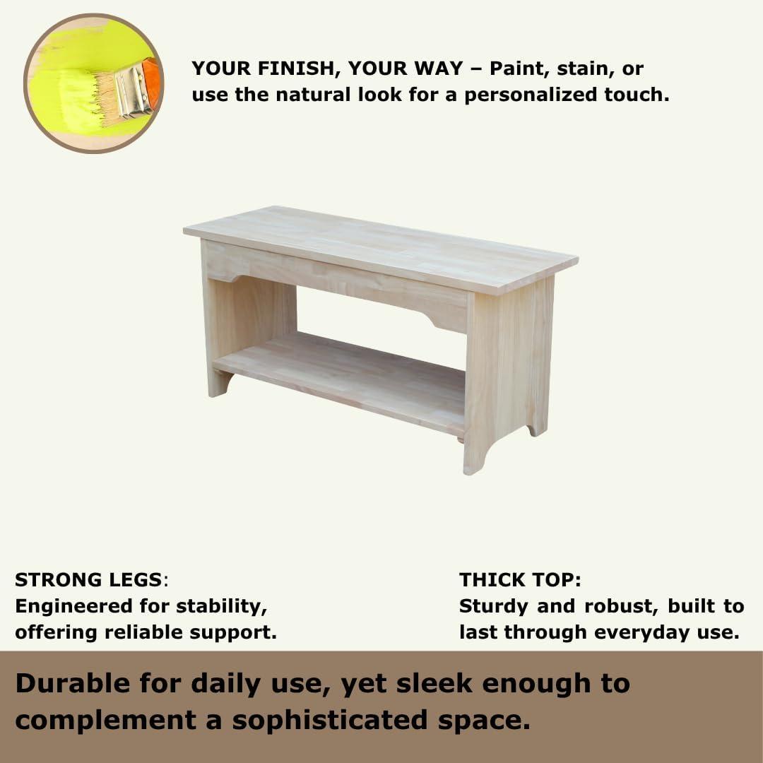 36" Brookstone Bench - International Concepts: Solid Wood, Unfinished, Rectangular Shape, Seats 2