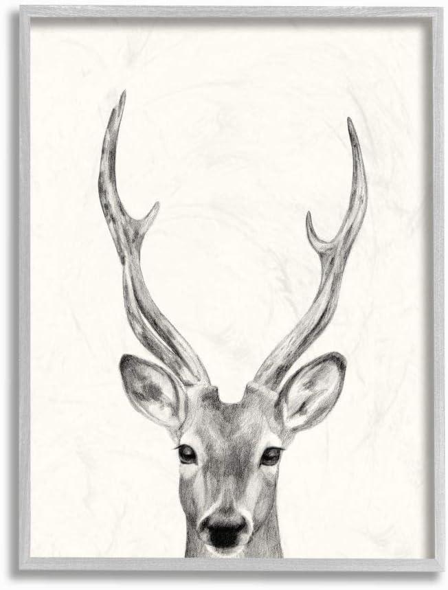 Stupell Industries Deer Portrait Grey Drawing Design Framed Wall Art by Victoria Borges