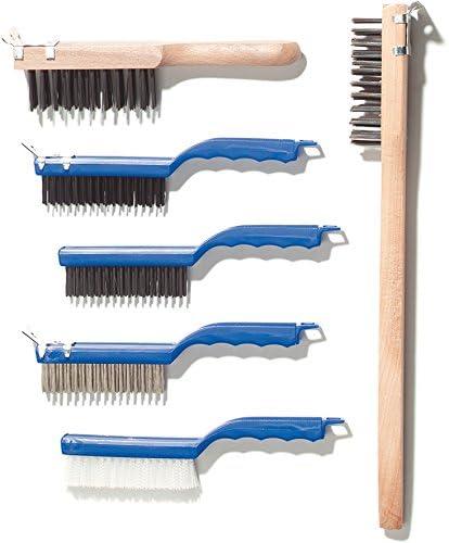 Blue Plastic Grill Brush with Steel Bristles and Scraper